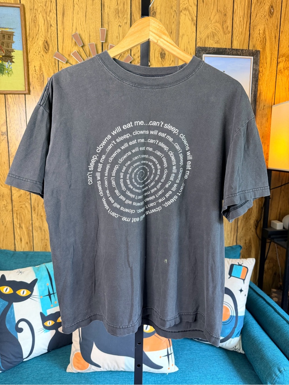 Can’t Sleep Clowns Will Eat Me Spiral Text Tee